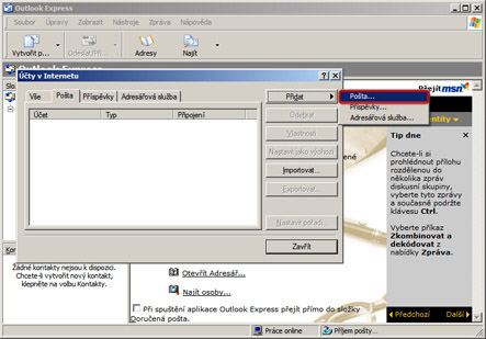 outlook express - přidat poštovní účet