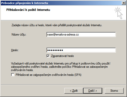 outlook express - přihlašovací údaje