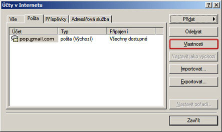 outlook express - vlastnosti účtu