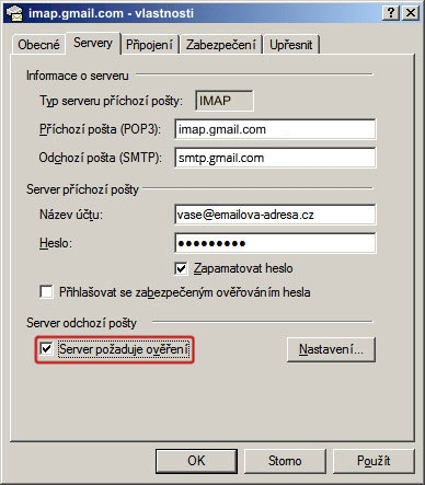 outlook express - imap a smtp