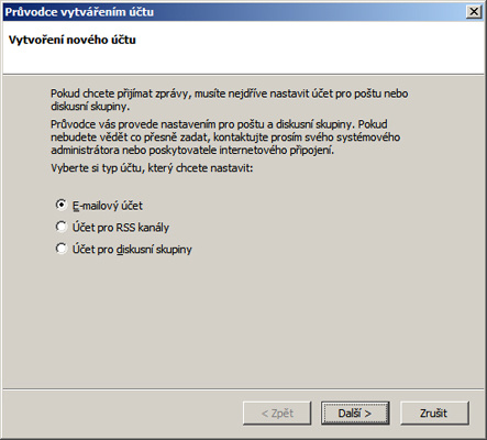 thunderbird - typ účtu