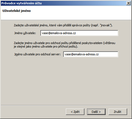 thunderbird - uživatelské jméno