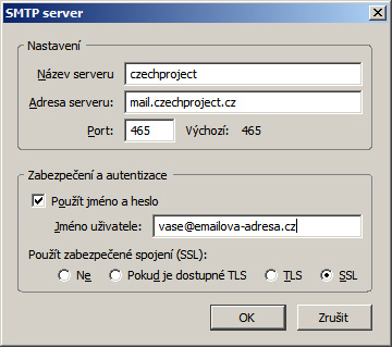 thunderbird - nastavení smtp