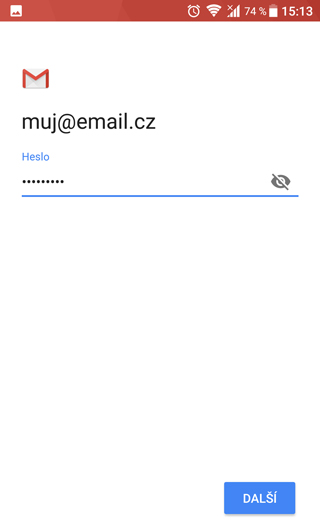 Zadáme heslo k emailu