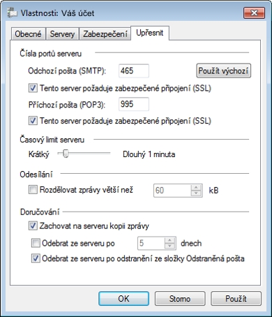 Windows Live Mail - vlastnosti - Upřesnit