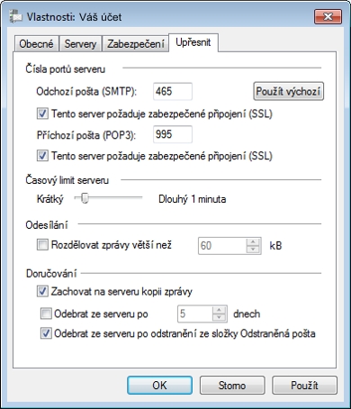 Windows Live Mail - vlastnosti - Upřesnit