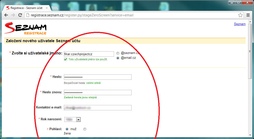 seznam.cz - registrace